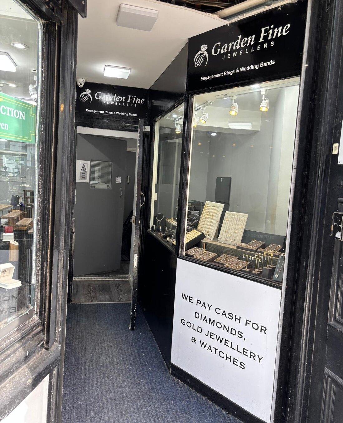 The Garden Fine Jewellers shopfront at 38 Hatton Garden, London